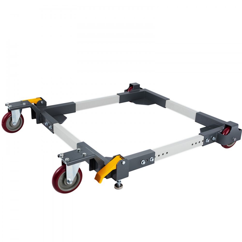 Base móvil universal ajustable VEVOR con capacidad de carga de 680 kg. Base móvil resistente con ruedas y palancas de bloqueo, ideal para mover equipos de carpintería, refrigeradores y lavadoras.
