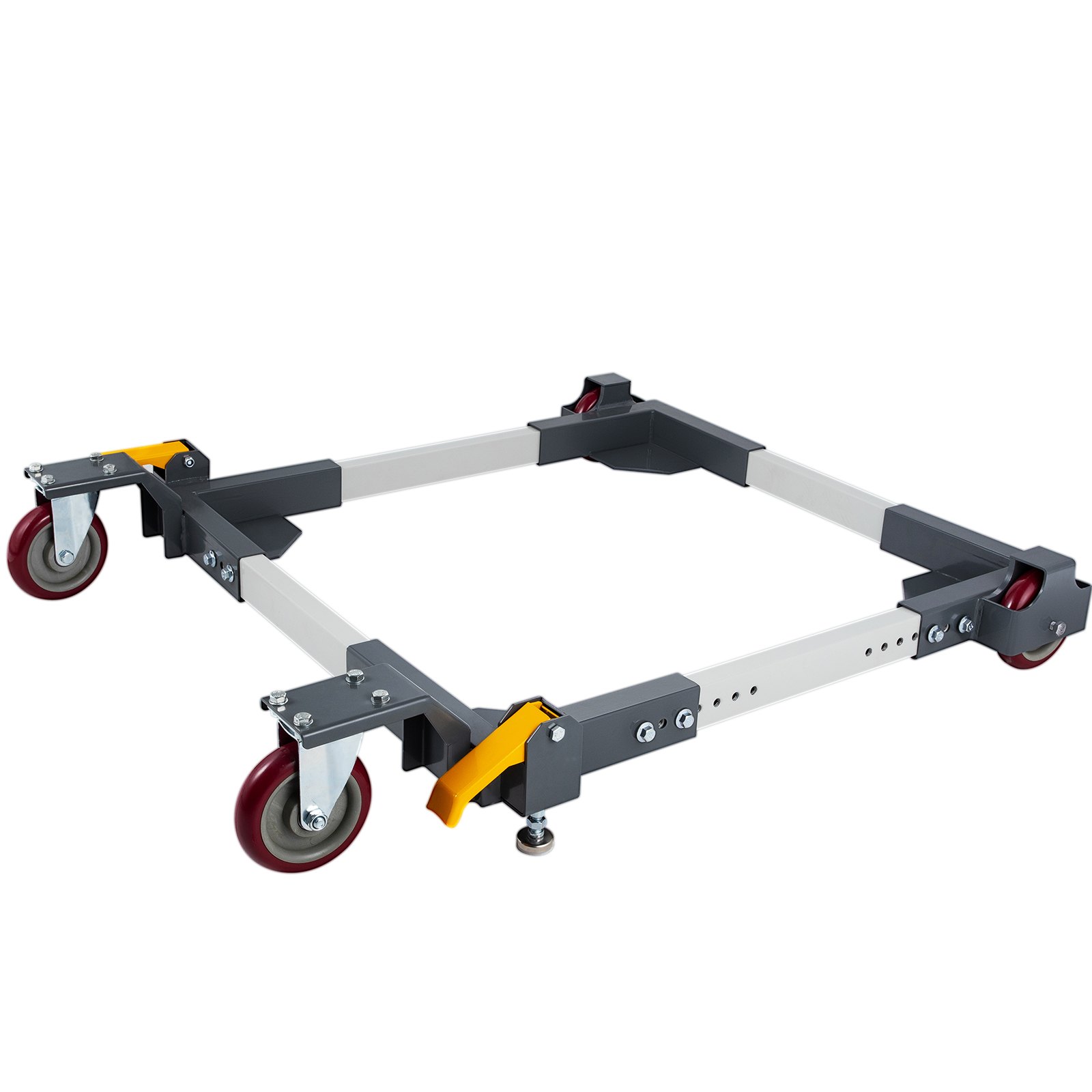 Base móvil universal ajustable VEVOR con capacidad de carga de 680 kg. Base móvil resistente con ruedas y palancas de bloqueo, ideal para mover equipos de carpintería, refrigeradores y lavadoras.