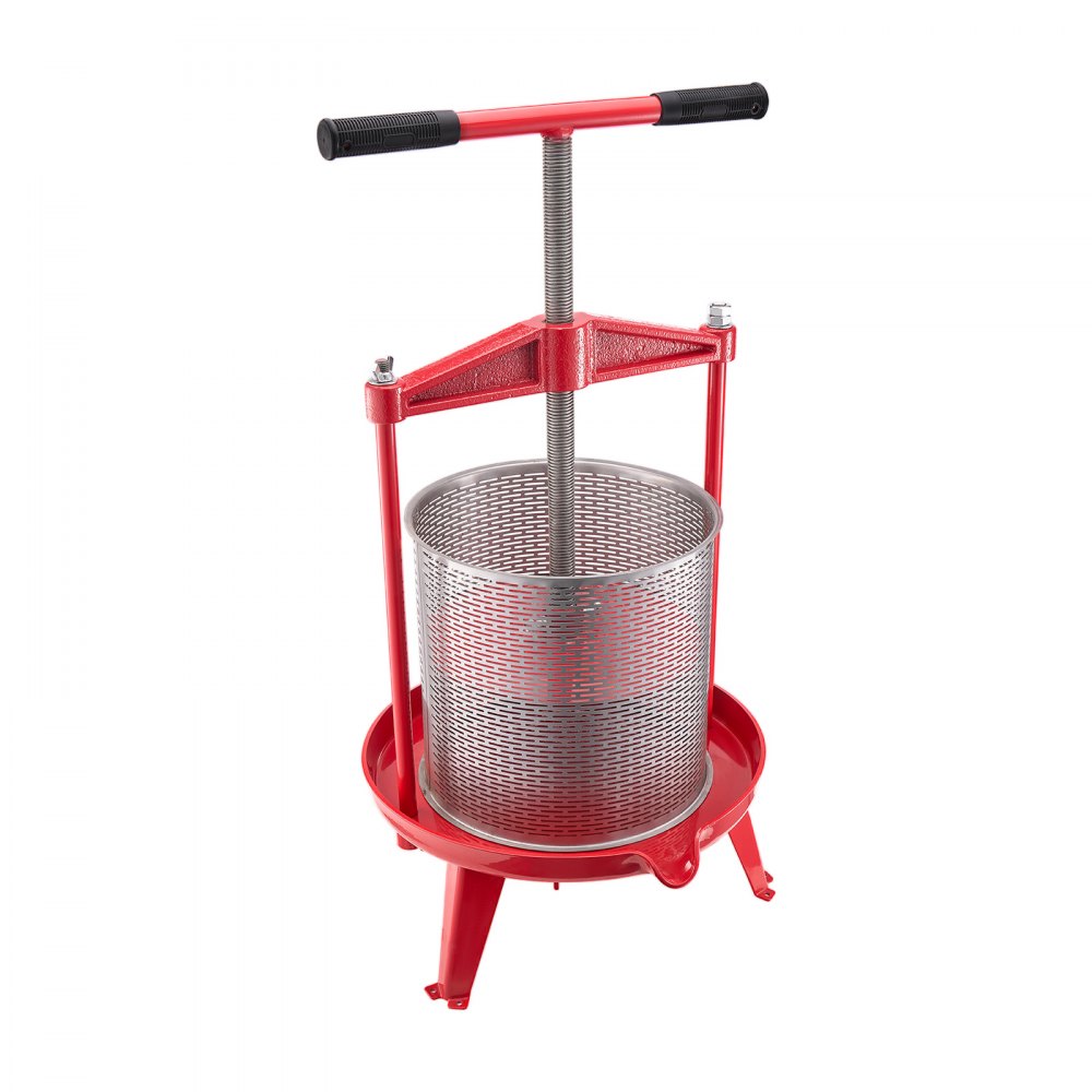 Prensa de vino de frutas VEVOR de 14 L (3,69 galones), cesta de acero inoxidable con estructura triangular y travesaño, exprimidor manual, prensa para tintura de sidra, manzana y uva con mango en T para cocina y hogar.
