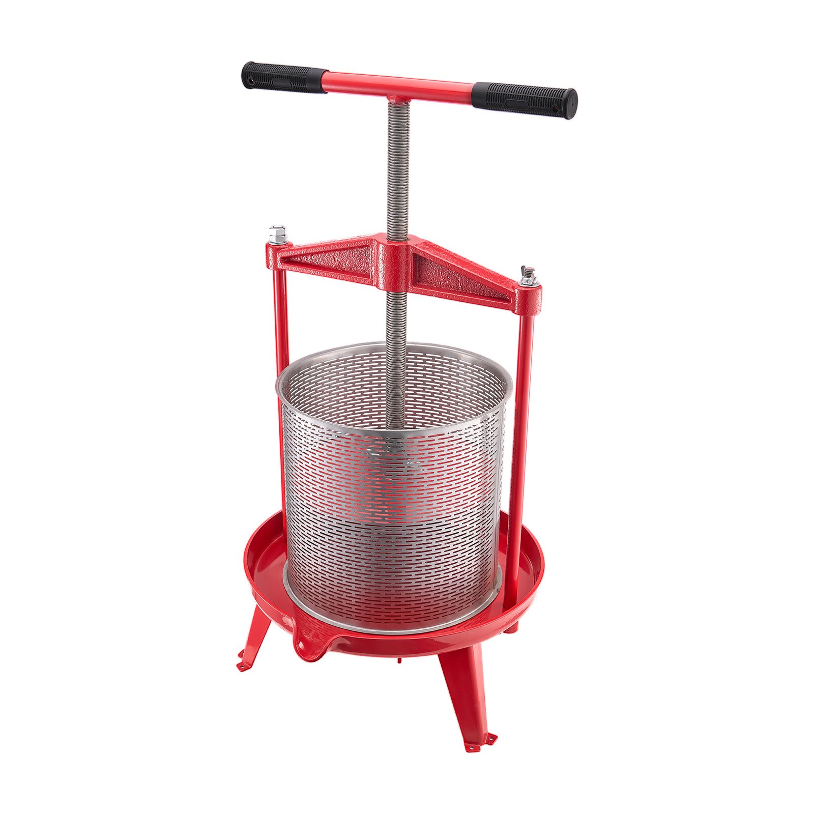 Prensa de vino de frutas VEVOR de 14 L (3,69 galones), cesta de acero inoxidable con estructura triangular y travesaño, exprimidor manual, prensa para tintura de sidra, manzana y uva con mango en T para cocina y hogar.