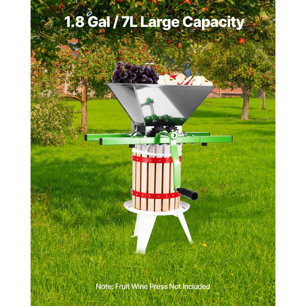 Trituradora de frutas y manzanas para hacer sidra de vino, 1,8 gal/7 l, acero inoxidable