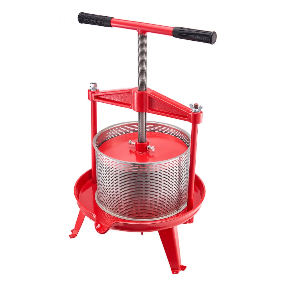 Prensa de vino de frutas VEVOR de 9 L (2,38 galones), cesta de acero inoxidable con estructura triangular y travesaño, exprimidor manual, prensa para tintura de sidra, manzana y uva con mango en T para cocina y hogar.