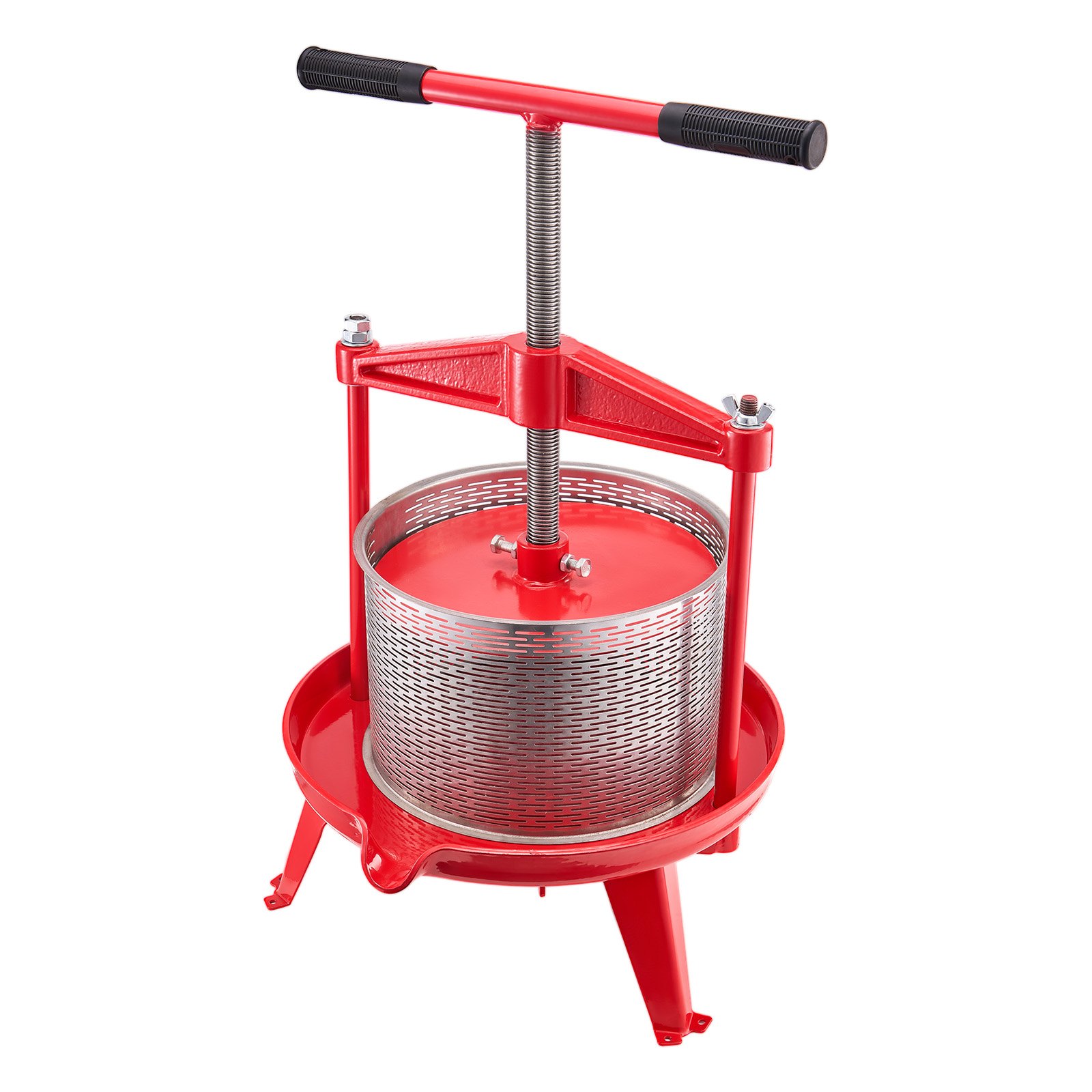 Prensa de vino de frutas VEVOR de 9 L (2,38 galones), cesta de acero inoxidable con estructura triangular y travesaño, exprimidor manual, prensa para tintura de sidra, manzana y uva con mango en T para cocina y hogar.