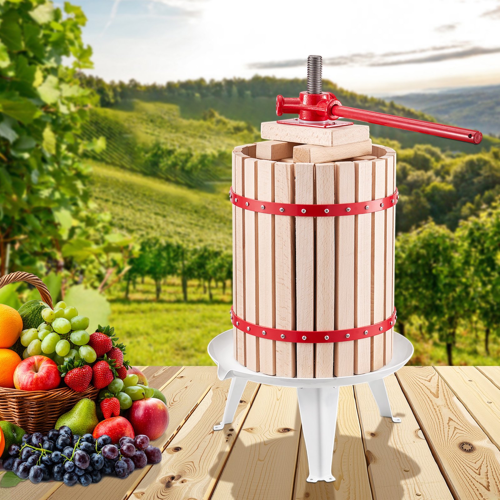 Prensa de vino de frutas VEVOR de 18 l (4,75 galones), cesta de madera maciza con 8 bloques, exprimidor manual resistente, prensa para sidra, tintura de manzana y uva, miel, aceite de oliva, con asa para cocina y hogar.