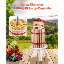Prensa de vino de frutas Prensa manual para hacer vino Cesta de madera de 1,6 gal/6 l
