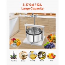 Prensa manual para vino de frutas, prensa para hacer vino, 3,17 galones/12 l, acero inoxidable