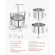 Prensa manual para vino de frutas, prensa para hacer vino, 3,17 galones/12 l, acero inoxidable