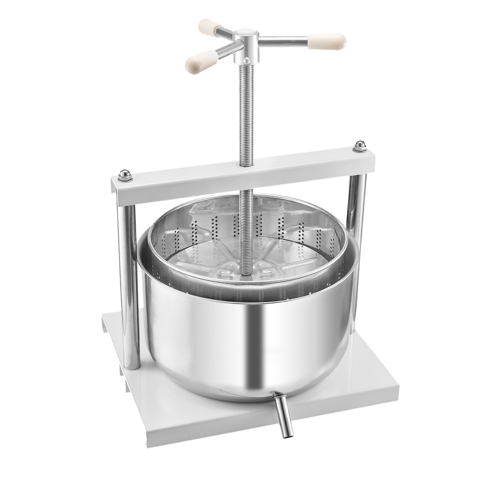 Prensa de vino de frutas VEVOR de 12 L (3,17 galones), 2 barriles de acero inoxidable, exprimidor manual, para sidra, manzana, uva, tintura, miel, aceite de oliva, con mango triangular para cocina al aire libre y hogar.