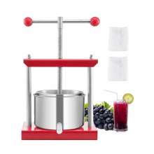 Prensa de vino de frutas VEVOR de 3 L (0,8 galones), 2 barriles de acero inoxidable, exprimidor manual, sidra, manzana, tintura de uva, miel, aceite de oliva, prensa con mango en T para cocina al aire libre y hogar.