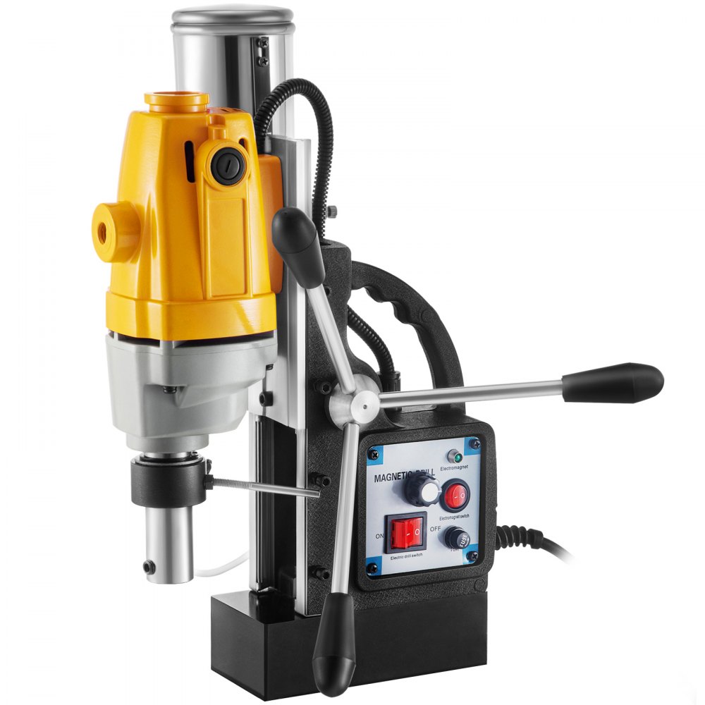 Taladro magnético VEVOR, prensa de taladro electromagnético de velocidad sin carga de 550 RPM, taladro de núcleo magnético de 2,16" de profundidad y 1,57" de diámetro, prensa de taladro de herramienta de perforación de 2700LBS, con prensa de taladro de 1100W, máquina de taladro amarilla y negra