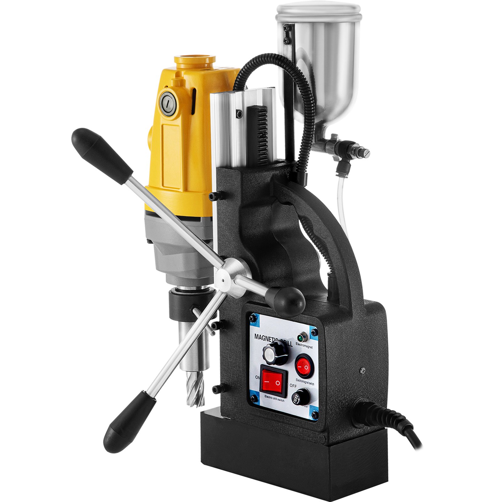 Taladro magnético VEVOR, prensa de taladro electromagnético de velocidad sin carga de 550 RPM, taladro de núcleo magnético de 2,16" de profundidad y 1,57" de diámetro, prensa de taladro de herramienta de perforación de 2700LBS, con prensa de taladro de 1100W, máquina de taladro amarilla y negra