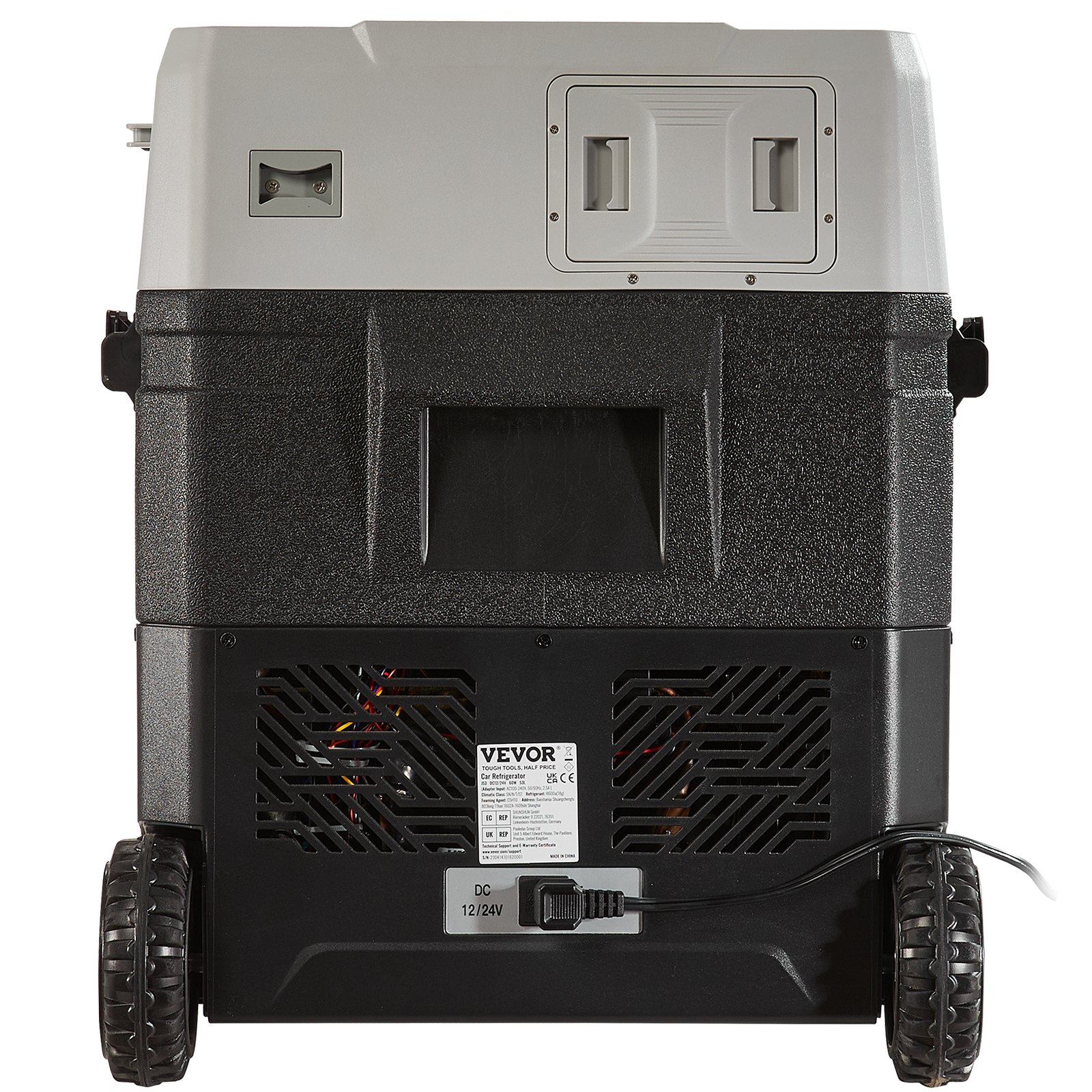 Refrigerador de coche VEVOR, frigorífico de coche de 12 voltios, congelador portátil de doble zona de 56 QT/53 L, rango ajustable de -4°F-50°F, compresor de 12/24 V CC y 100-240 V CA para exteriores, camping, viajes, RV