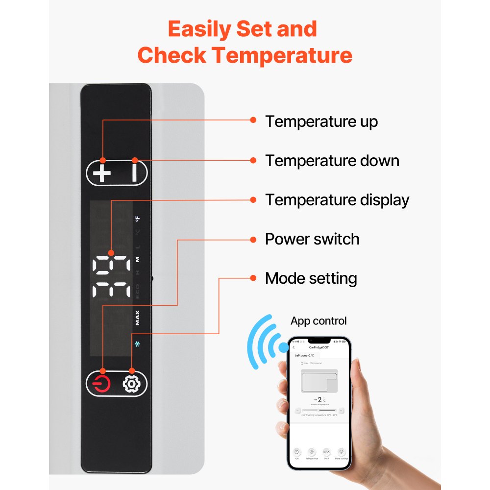 Refrigerador para coche VEVOR de 12 voltios, 63,4 cuartos de galón/60 litros, portátil, con ruedas y asa, de -20 °C a 20 °C, 12/24 V CC y 100-240 V CA, con compresor, ideal para exteriores, camping, viajes y autocaravanas.
