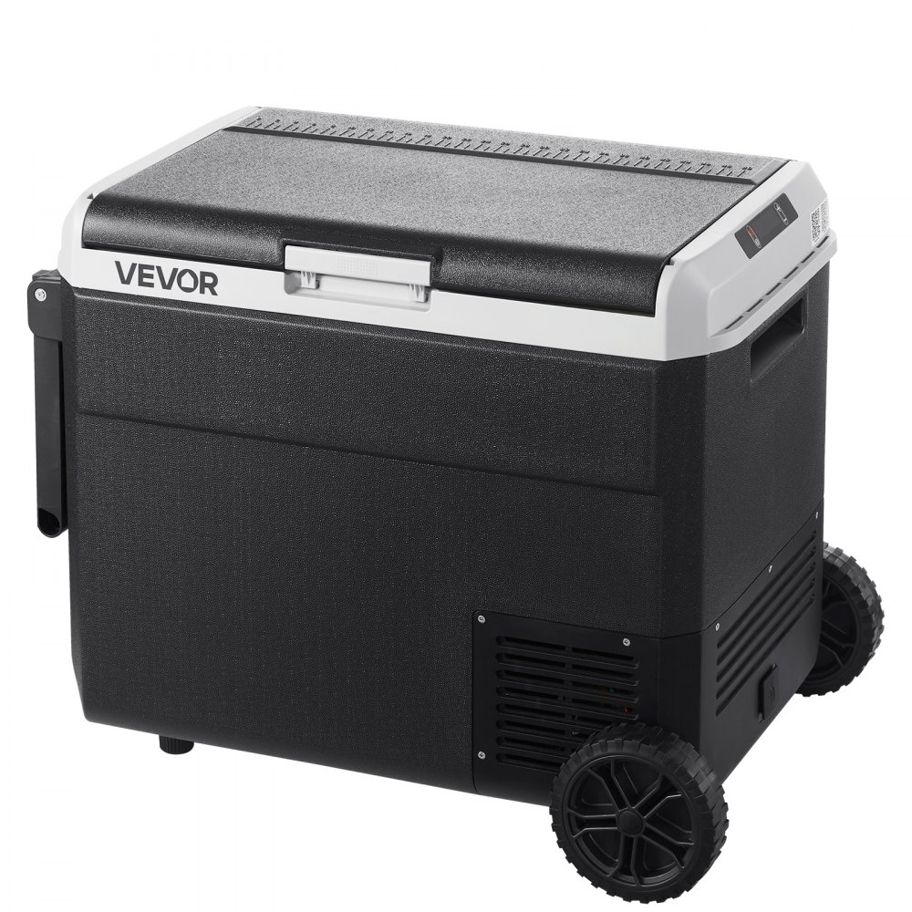 Refrigerador para coche VEVOR de 12 voltios, 63,4 cuartos de galón/60 litros, portátil, con ruedas y asa, de -20 °C a 20 °C, 12/24 V CC y 100-240 V CA, con compresor, ideal para exteriores, camping, viajes y autocaravanas.