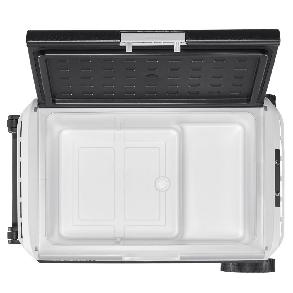 Refrigerador para coche VEVOR de 12 voltios, 63,4 cuartos de galón/60 litros, portátil, con ruedas y asa, de -20 °C a 20 °C, 12/24 V CC y 100-240 V CA, con compresor, ideal para exteriores, camping, viajes y autocaravanas.