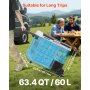 Refrigerador para coche VEVOR de 12 voltios, 63,4 cuartos de galón/60 litros, portátil, con ruedas y asa, de -20 °C a 20 °C, 12/24 V CC y 100-240 V CA, con compresor, ideal para exteriores, camping, viajes y autocaravanas.