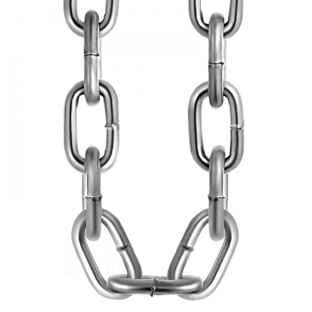Cadena de plata VEVOR grado 30 con eslabones entrelazados en disposición vertical.