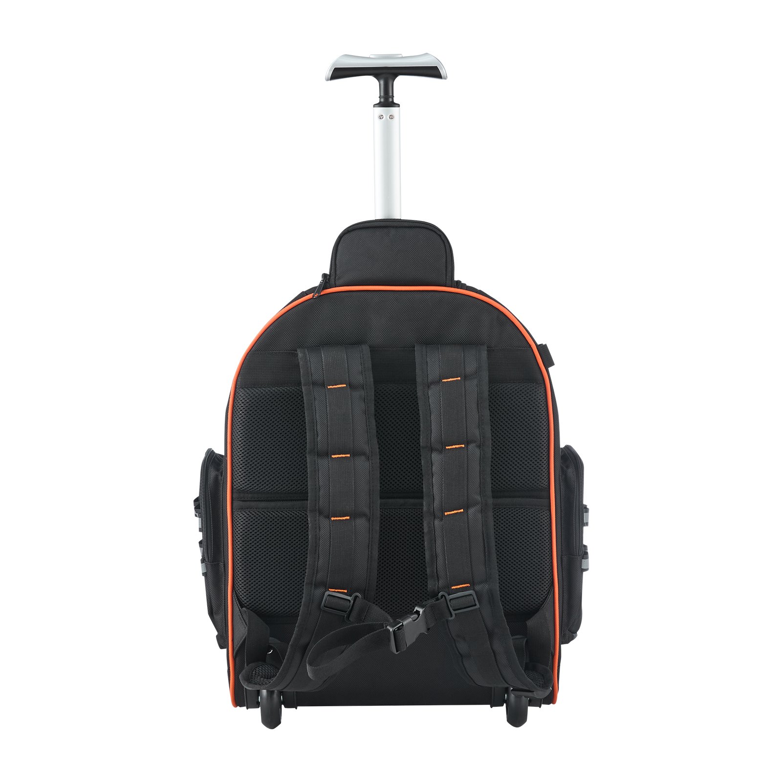 Mochila con ruedas VEVOR, capacidad de carga de 50 kg, 45 bolsillos, resistente, con asa telescópica ajustable y base estable, organizador de herramientas para construcción y mecánicos.