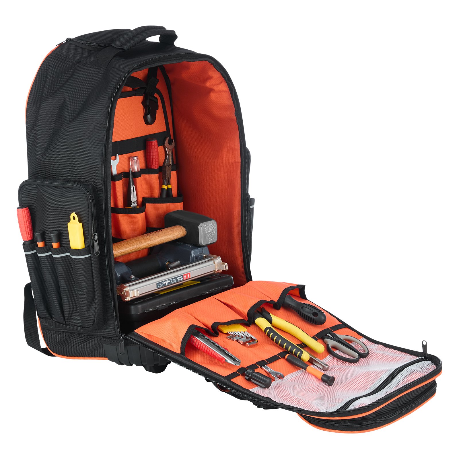 VEVOR Mochila con Ruedas de 450 x 275 x 560 mm Capacidad de Carga de 50 kg Mochila de Herramientas Resistente con 72 Bolsillos, Asa Telescópica Ajustable y Base Estable para Construcción y Mecánico