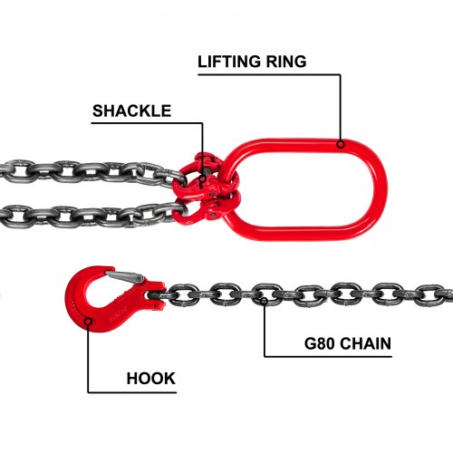 VEVOR Eslinga de cadena de 5 pies 3/8" x 5' Doble pierna con ganchos de agarre Cadena de eslinga Capacidad 4T Eslinga de cadena de doble pierna Grado 80 (0.375 pulgadas x 5 pies Eslinga de doble pierna)