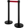 Postes de barrera VEVOR de color negro con cinturón retráctil rojo.