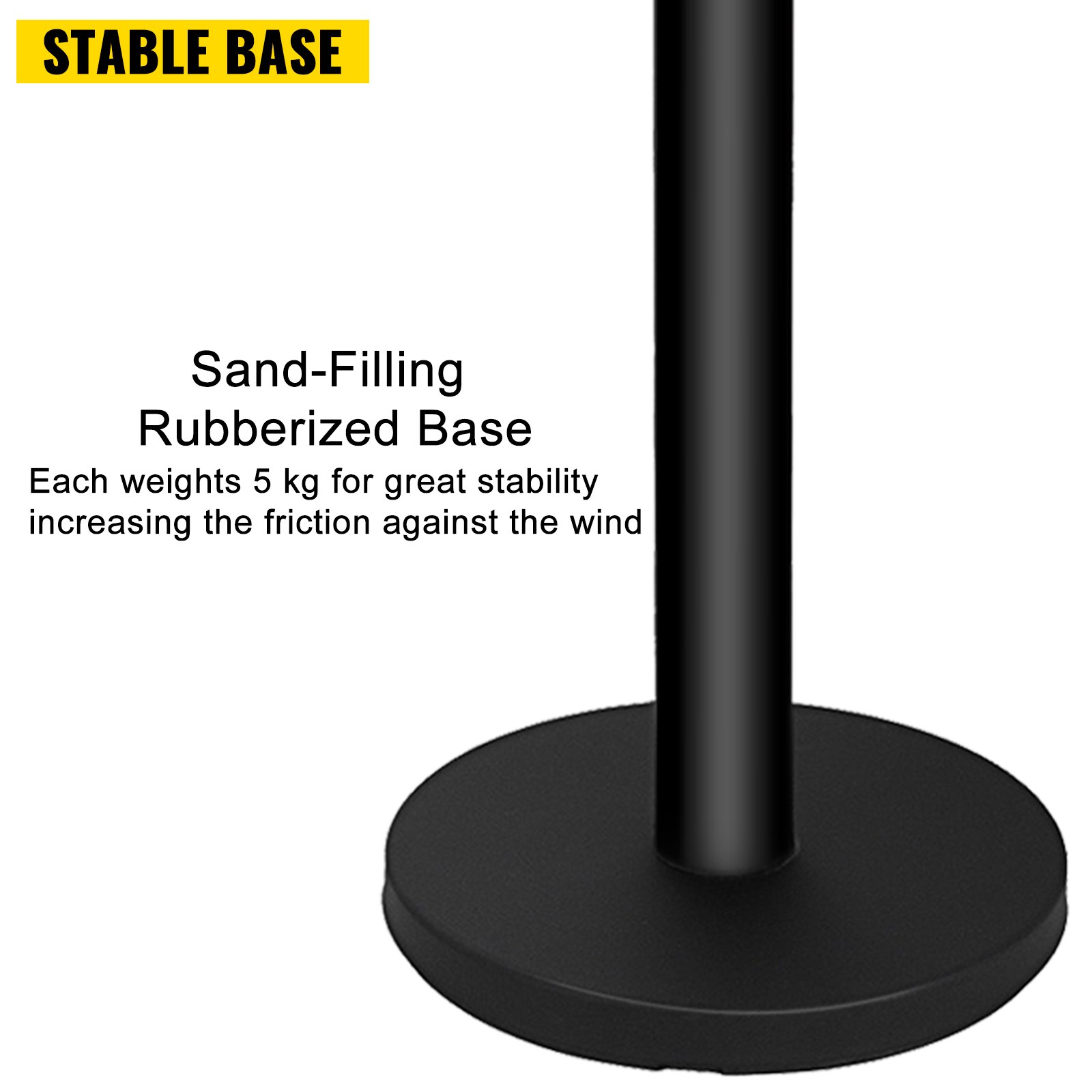 VEVOR Stanchion Post Barriers 4-Set Line Dividers, Stainless Steel Stanchions with 6.6 Black Retractable Belts, Stanchions with One Sign Frame, 34.6 Queue Safety Stanchions (Balck)
