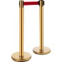 Barreras de poste de soporte VEVOR con postes dorados y cinturón retráctil rojo.