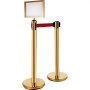 Postes de barrera de seguridad VEVOR con acabado dorado y cinturón rojo, que incorporan un soporte para carteles.