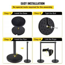 VEVOR 6 Pcs Postes Separadores Cinta Extensible Barreras De Seguridad negros Poste de cola de puntal de acero inoxidable Cinturón retráctil 36 pulgada