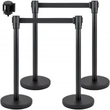 VEVOR Barreras de Cuerda Barra de control de multitudes juego de 4 piezas Juego de barras con cinturón retráctil negro de 6,6 pies/2 m