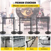 VEVOR Postes Separadores Cinta Extensible Barreras De Seguridad Juego de puntales de 6 piezas con cinturón negro de 6,6 pies/2 m