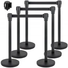 VEVOR Postes Separadores Cinta Extensible Barreras De Seguridad Juego de puntales de 6 piezas con cinturón negro de 6,6 pies/2 m