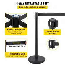 VEVOR Postes Separadores Cinta Extensible Barreras De Seguridad 6 piezas Negros Altura 90 cm Cinta Extensible Negra 2 m