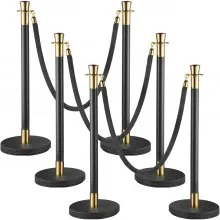 VEVOR Postes Separadores Cinta Extensible Barreras De Seguridad Set de 6 piezas con cuerda de terciopelo negro