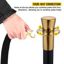 VEVOR Postes Separadores Cinta Extensible Barreras De Seguridad Set de 6 piezas con cuerda de terciopelo negro