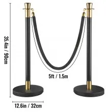VEVOR Postes Separadores Cinta Extensible Barreras De Seguridad Set de 6 piezas con cuerda de terciopelo negro