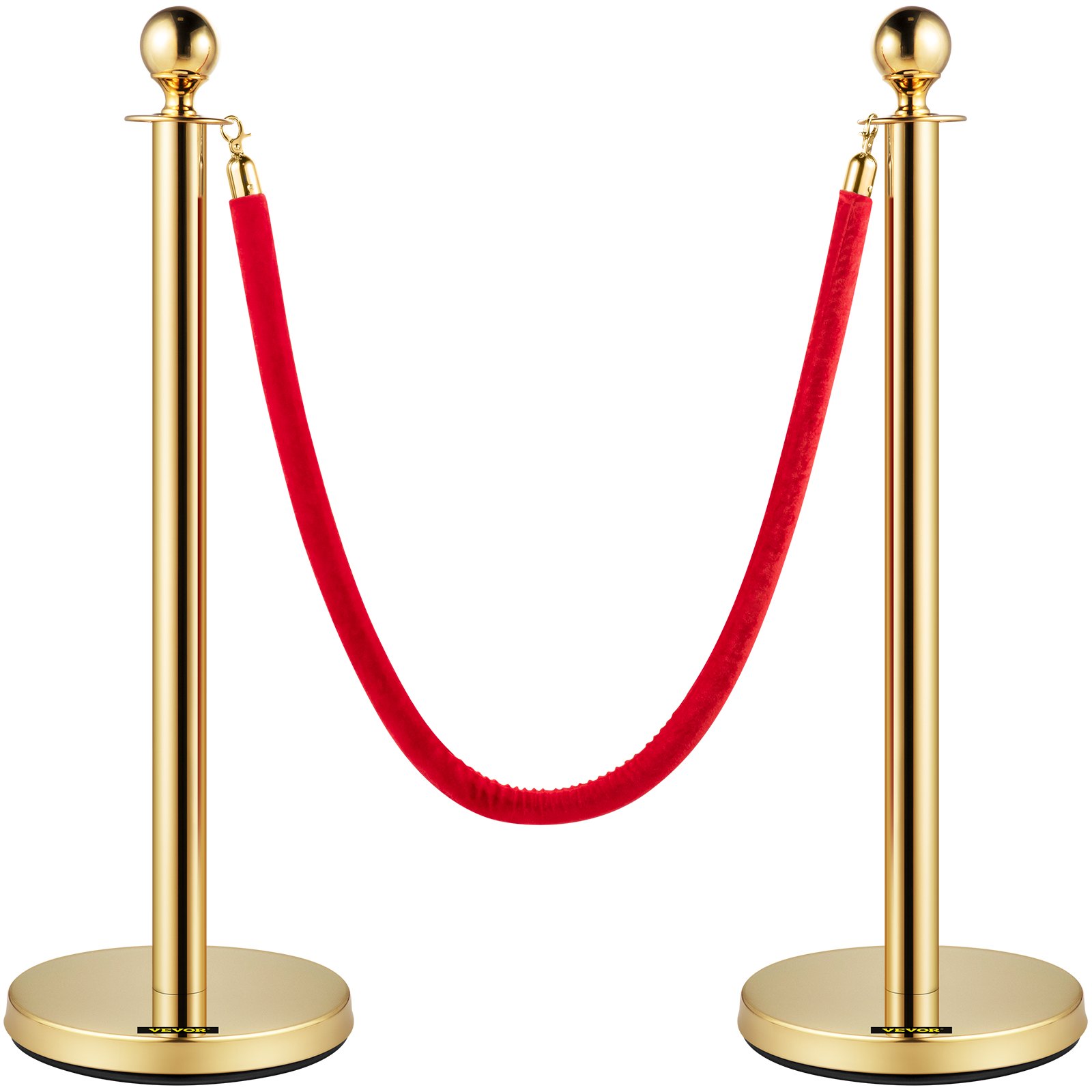 Postes de soporte VEVOR con cuerda de terciopelo rojo y acabado dorado.