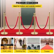 VEVOR Postes Separadores Cinta Extensible Barreras De Seguridad 1.5M Conjunto de 4 Piezas para Control de la Multitudes de Acero Inoxidable