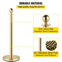 VEVOR Postes Separadores Cinta Extensible Barreras De Seguridad 1.5M Conjunto de 4 Piezas para Control de la Multitudes de Acero Inoxidable