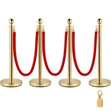 VEVOR - 4 postes dorados para colas, cuerda de terciopelo rojo de 96 cm, barreras para control de multitudes, barreras para fiestas