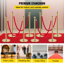 VEVOR Crowd Control Stanchion Stanchion Set 8 Piezas con Cuerda de Terciopelo Rojo-Oro