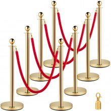 VEVOR Crowd Control Stanchion Stanchion Set 8 Piezas con Cuerda de Terciopelo Rojo-Oro