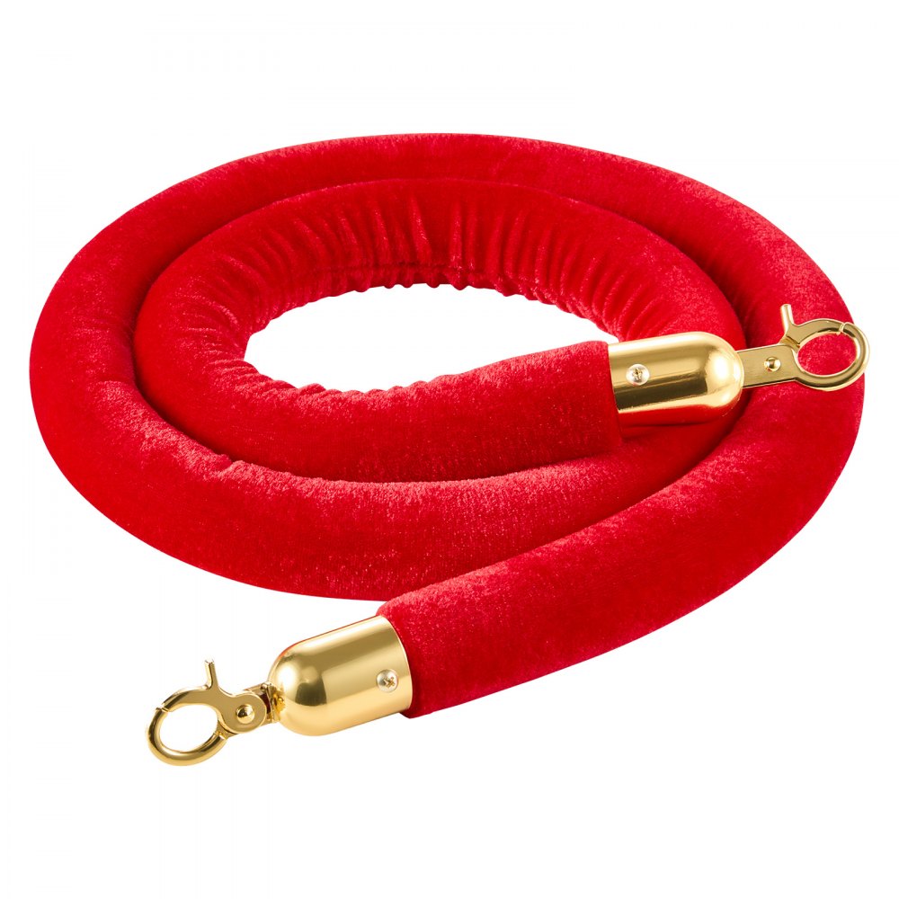 VEVOR Cuerdas de Terciopelo Rojas para Postes 2 Piezas Longitud de 1,5 m, Cuerda de Barrera con Ganchos Dorados para Control de Multitudes, Barrera Separadora para Eventos, Cines, Hoteles, Fiestas