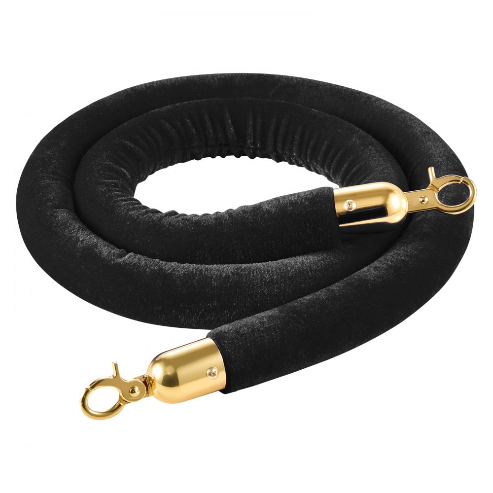 VEVOR Cuerdas de Terciopelo Negras para Postes 2 Piezas Longitud de 1,5 m, Cuerda de Barrera con Ganchos Dorados para Control de Multitudes, Barrera Separadora para Eventos, Cines, Hoteles, Fiestas