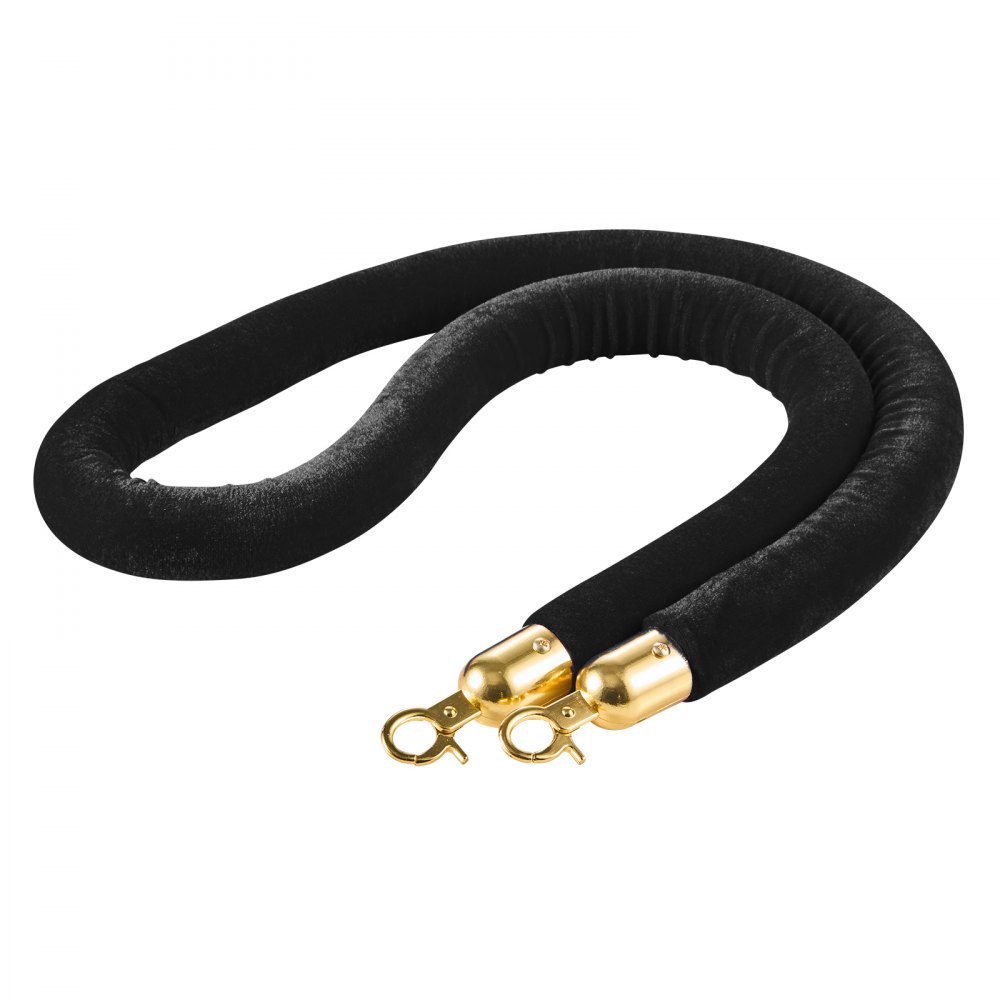 VEVOR Cuerdas de Terciopelo Negras para Postes 4 Piezas Longitud de 1,5 m, Cuerda de Barrera con Ganchos Dorados para Control de Multitudes, Barrera Separadora para Eventos, Cines, Hoteles, Fiestas