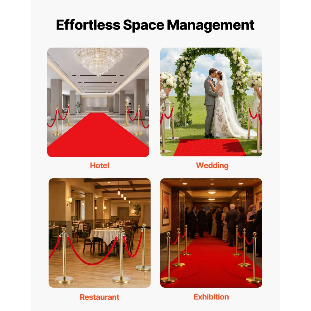 VEVOR Cuerdas de Terciopelo Rojas para Postes 2 Piezas Longitud de 1,5 m, Cuerda de Barrera con Ganchos Plateados para Control de Multitudes, Barrera Separadora para Eventos, Cines, Hoteles, Fiestas