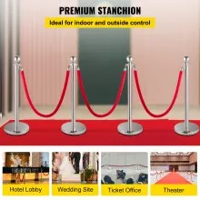 VEVOR Postes Separadores Cinta Extensible Barreras De Seguridad 1.5M Conjunto de 4 Piezas para Control de la Multitudes de Acero Inoxidable