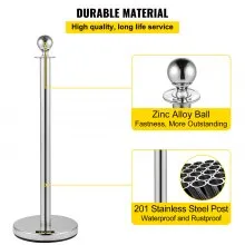 VEVOR Postes Separadores Cinta Extensible Barreras De Seguridad 1.5M Conjunto de 4 Piezas para Control de la Multitudes de Acero Inoxidable