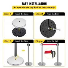 VEVOR Postes Separadores Cinta Extensible Barreras De Seguridad 6 piezas Platas Altura 90 cm Cinta Extensible Roja 2 m