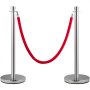 VEVOR Postes Separadores Cinta Extensible Barreras De Seguridad Set de 2 piezas con cuerda de terciopelo rojo